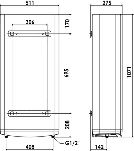 Chauffe-eau Ariston mural Design 66L 1500W et 1000W.